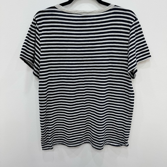 J. Crew Factory Coastal Stripe Navy and White Glitter Pocket T-Shirt Sz XL - Picture 2 of 4